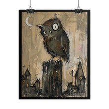 Load image into Gallery viewer, Owl Nightscape Poster — Whimsical Moonlit Owl Art Print (Rolled)
