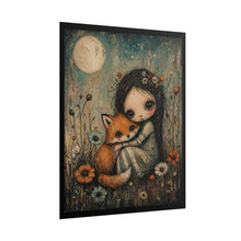 Load image into Gallery viewer, Rolled Poster — Whimsical Girl with Fox Moonlit Art Print
