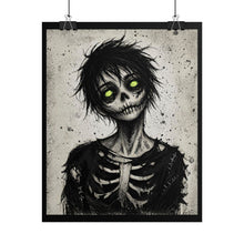 Load image into Gallery viewer, Horror Skeleton Poster — Neon-Eyed Gothic Art Rolled Poster
