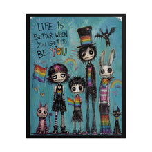 Load image into Gallery viewer, Whimsical Pastel Goth Pride Art Print, Dark Fantasy Rainbow Group Artwork, Inspirational Identity Quote Canvas Poster
