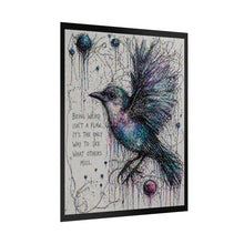 Load image into Gallery viewer, Whimsical Blue Bird Art Poster – "Being Weird Isn’t a Flaw" Inspirational Wall Art
