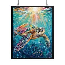 Load image into Gallery viewer, Vibrant Sunlit Sea Turtle Poster - Colorful Underwater Ocean Wall Decor
