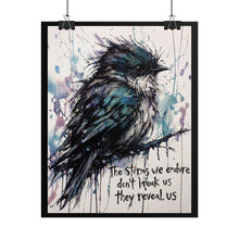 Load image into Gallery viewer, Rolled Poster - Watercolor Blue Bird with Quote “The Storms We Endure Don’t Break Us They Reveal Us” — Motivational Wall Art
