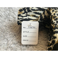 Load image into Gallery viewer, Womens Animal Print Patchwork Short Sleeve Button Down Shirt Black Tan Cream
