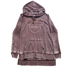Load image into Gallery viewer, Disney Hoodie Womens Medium Mickey Mouse Pullover Plum Grunge Spell Out
