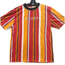 Load image into Gallery viewer, Guess Shirt Mens Medium Striped Colorblock Spell Out Preppy Academia Streetwear
