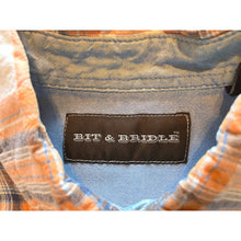 Load image into Gallery viewer, Bit &amp; Bridle Shirt Mens Small Orange Plaid Button Up Y2K Skater Grunge Western
