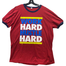Load image into Gallery viewer, Vintage Work Hard Shirt Mens 2XL Ringer Spell Out Y2K Hustle Everyday Streetwear
