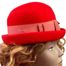 Load image into Gallery viewer, Vintage Glamour Felts Hat Womens Small Wool Bowler Bow Derby Mod Fashion
