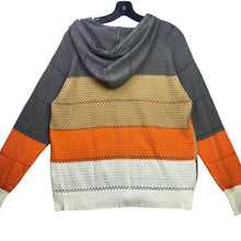 Load image into Gallery viewer, Colorblock Sweater Womens Large Stripe Full Zip Knit Hooded Beachy Coastal
