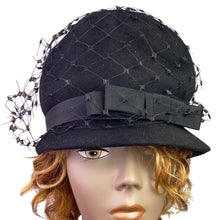 Load image into Gallery viewer, Vintage VECO Hat Womens Small Wool Felt Cloche Birdcage Veil Church Bow Union
