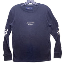 Load image into Gallery viewer, Abercrombie &amp; Fitch Shirt Mens Extra Small Black Oversized Spell Out Sleeve Hits
