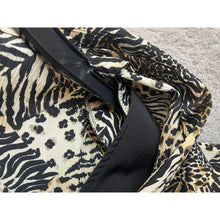 Load image into Gallery viewer, Womens Animal Print Patchwork Short Sleeve Button Down Shirt Black Tan Cream
