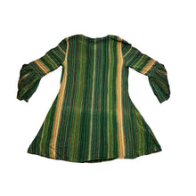 Load image into Gallery viewer, Futuro Womens XL Green Striped Boho Bell Sleeve Mini Dress Tunic Retro 70s Style
