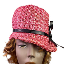 Load image into Gallery viewer, Vtg Best Fashions Hat Womens Small Pink Woven Straw Cloche Church Mod Fashion
