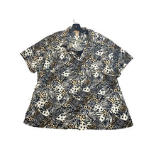 Load image into Gallery viewer, Womens Animal Print Patchwork Short Sleeve Button Down Shirt Black Tan Cream
