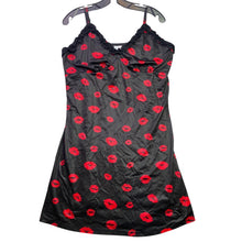 Load image into Gallery viewer, Lip Print Slip Dress Womens 1XL Black Red Kiss AOP Ruffle Lingerie Nightie

