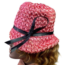 Load image into Gallery viewer, Vtg Best Fashions Hat Womens Small Pink Woven Straw Cloche Church Mod Fashion
