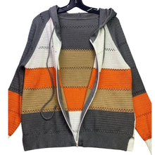Load image into Gallery viewer, Colorblock Sweater Womens Large Stripe Full Zip Knit Hooded Beachy Coastal
