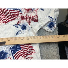 Load image into Gallery viewer, Americana Hibiscus American Flag Button Down Shirt White Red Blue Patriotic XL
