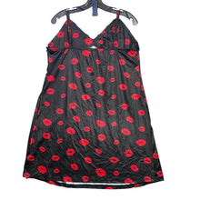 Load image into Gallery viewer, Lip Print Slip Dress Womens 1XL Black Red Kiss AOP Ruffle Lingerie Nightie
