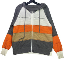 Load image into Gallery viewer, Colorblock Sweater Womens Large Stripe Full Zip Knit Hooded Beachy Coastal
