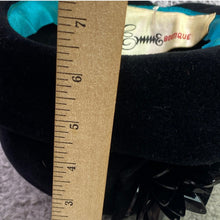 Load image into Gallery viewer, Vintage Emme Boutique Hat Womens Black Velvet Cloche Pillbox Church Mod Fashion
