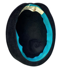 Load image into Gallery viewer, Vintage Emme Boutique Hat Womens Black Velvet Cloche Pillbox Church Mod Fashion

