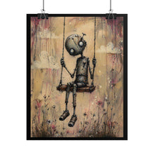 Load image into Gallery viewer, Robot on a Swing Poster - Whimsical Melancholy Art Print
