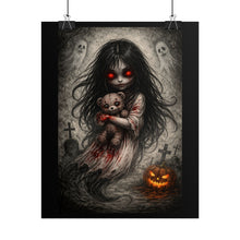 Load image into Gallery viewer, Horror Poster — Creepy Girl with Teddy Ghost Poster (Halloween Wall Art)
