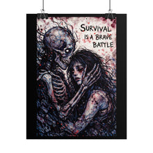 Load image into Gallery viewer, Survival Is a Brave Battle Poster — Gothic Skull Embrace Mental Health Art Print

