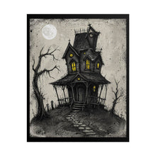Load image into Gallery viewer, Haunted House Rolled Poster — Spooky Moonlit Halloween Wall Art
