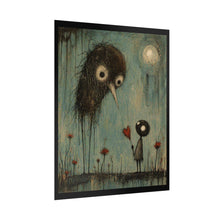 Load image into Gallery viewer, Rolled Poster — Whimsical Night Bird &amp; Heart Artwork Print
