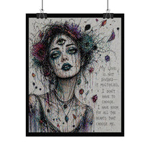 Load image into Gallery viewer, Rolled Poster — Third Eye Woman Art Print with Quote: “My Love Is Not Divided It Multiplies”
