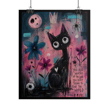 Load image into Gallery viewer, Rolled Poster — Whimsical Black Cat Art Print with Heart &amp; Inspirational Quote
