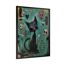 Load image into Gallery viewer, Rolled Poster — Moody Black Cat Art Print with Skulls &amp; Quote ("The Deepest Cuts Are The Ones Nobody Sees")
