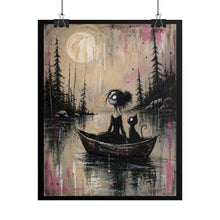 Load image into Gallery viewer, Rolled Poster — Whimsical Gothic Girl and Cat Boat Art Print

