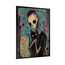 Load image into Gallery viewer, Rolled Poster — Gothic Skeleton &amp; Cat Art Print ("Life Is Short, Make Your Heart the Loudest Thing")
