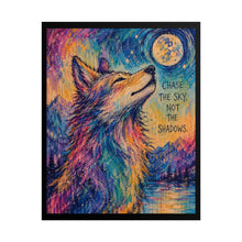 Load image into Gallery viewer, Impressionist Rainbow Wolf Art Print – "Chase The Sky, Not The Shadows" Inspirational Mountain Wall Decor
