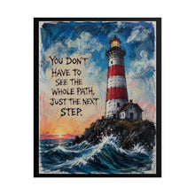 Load image into Gallery viewer, "Just The Next Step" Lighthouse Wall Art | Inspirational Coastal Canvas Print
