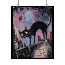 Load image into Gallery viewer, Surviving Life Cat Art Poster — Whimsical Gothic Rolled Wall Art

