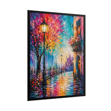 Load image into Gallery viewer, Vibrant European Street Night Poster - Romantic Cobblestone Alley Wall Decor
