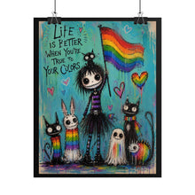 Load image into Gallery viewer, Spooky Cute Emo Girl &amp; Rainbow Ghost Poster - Whimsical Dark Fantasy Wall Decor
