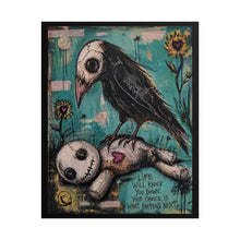 Load image into Gallery viewer, Gothic Crow &amp; Voodoo Doll Poster — “Life Will Knock You Down” Rolled Art Print
