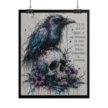 Load image into Gallery viewer, Raven &amp; Skull Art Poster – Gothic Watercolor Print with Quote
