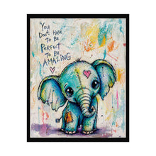 Load image into Gallery viewer, Rolled Poster — Cute Blue Elephant Art Print with "You Don't Have to Be Perfect to Be Amazing" Inspirational Quote
