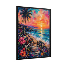 Load image into Gallery viewer, Vibrant Tropical Beach Sunset Poster - Colorful Coastal Boardwalk Wall Decor
