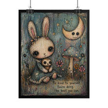 Load image into Gallery viewer, Rolled Poster — Cute Bunny Moon Illustration with 'Be Kind to Yourself' Quote
