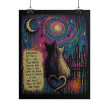 Load image into Gallery viewer, Rolled Poster – Romantic Cats Nightscape with Love Quote | Romantic Wall Art Gift
