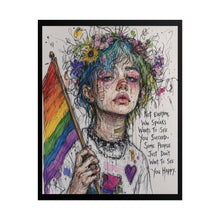Load image into Gallery viewer, "Want To See You Happy" Pride Art | Fine Line Sketch Holding Flag Poster

